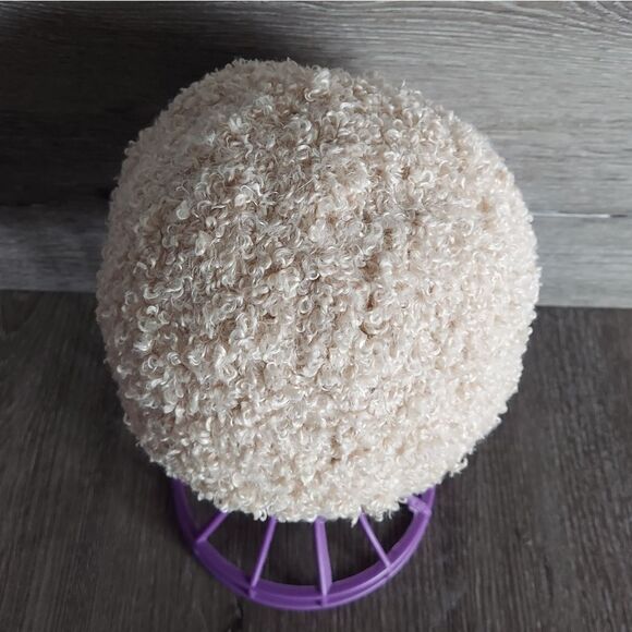 NEW Anthropologie Ivory Fluffy Crochet Beanie - Picture 2 of 4